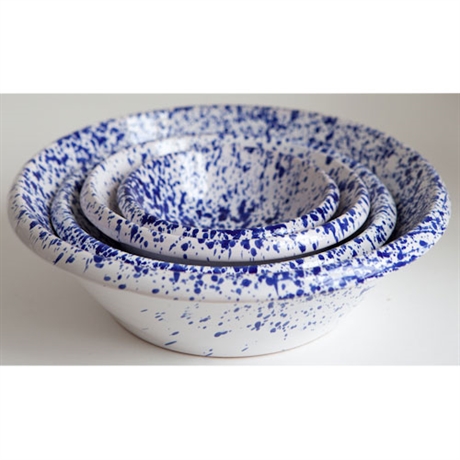 Italienska blåprickiga keramikskålar från södra Apulien<br> 30, 24, 13 och 8 cm 